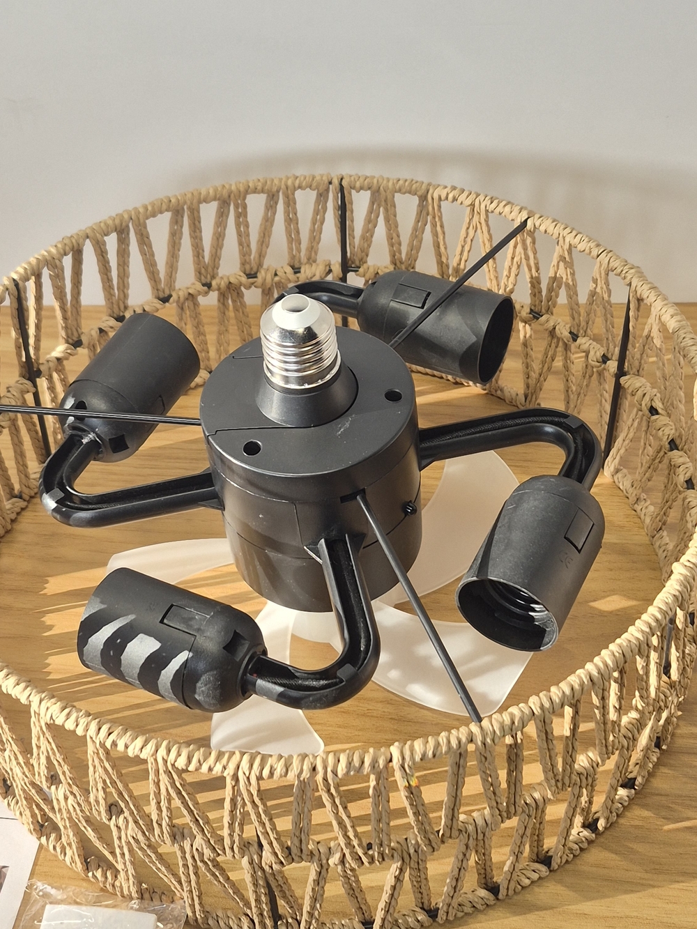 11" Rattan Socket Fan Light Caged Boho Remote